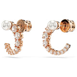 Swarovski Matrix Hoop Earrings - Crystal pearl, Round cut, White, Rose gold-tone plated