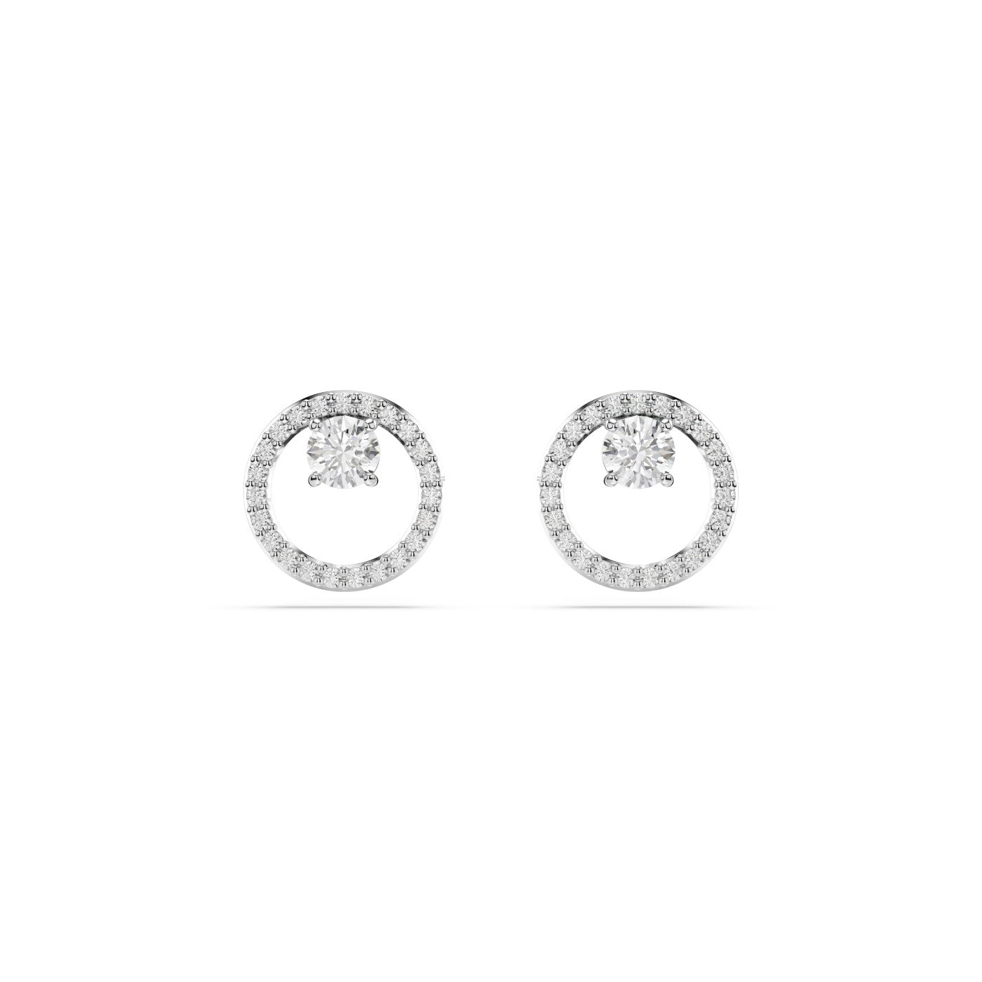 Swarovski Constella Stud Earrings - Round cut, White, Rhodium plated