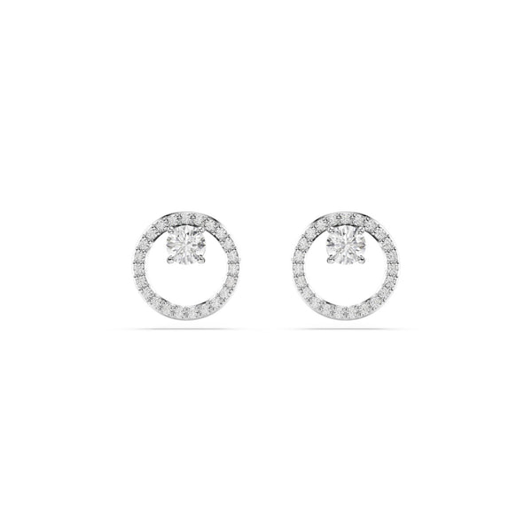 Swarovski Constella Stud Earrings - Round cut, White, Rhodium plated