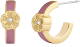 Coach Signature Tea Rose Enamel Huggie Earrings
