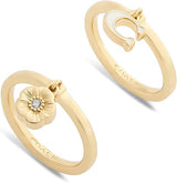 Coach Signature C Tea Rose Charm Duo Ring Set - Size 6