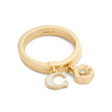 Coach Signature C Tea Rose Charm Duo Ring Set - Size 7