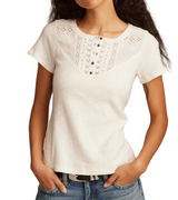 Lucky Brand Womens Cutwork Henley Short Sleeve T-Shirt