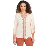 Skye's The Limit Womens Embroidered 3/4 Sleeve Top