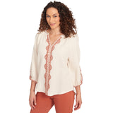 Skye's The Limit Womens Embroidered 3/4 Sleeve Top