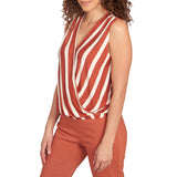Skye's The Limit Womens Faux Wrap Stripe Sleeveless Top