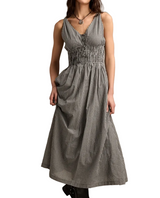 Lucky Brand Womens V-Neck Smocked Waist Midi Dress