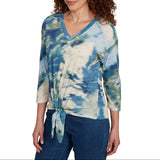 Skye's The Limit Womens Floral Tie Front 3/4 Sleeve Top