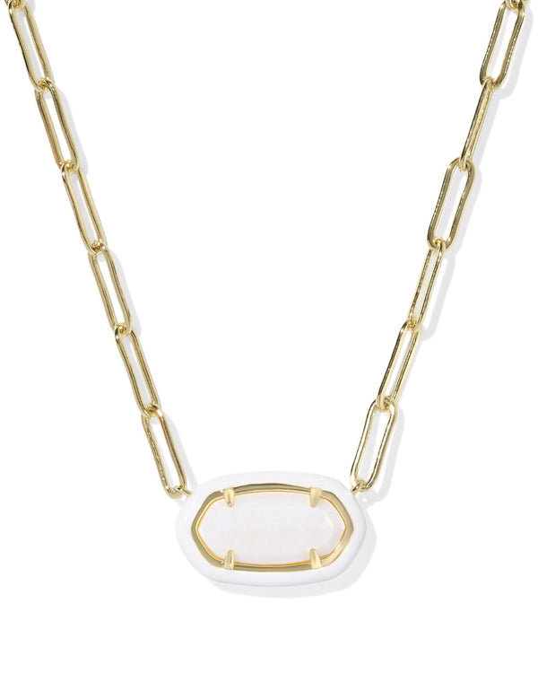 Kendra Scott Mother Of Pearl Elisa Enamel Frame Gold Paperclip Necklace