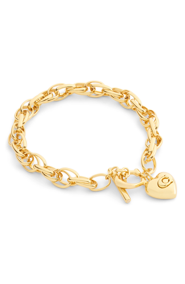 COACH Gold Brushed Link Heart Flex Bracelet