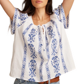 Lucky Brands Womens Floral Short Sleeve Peasant Top