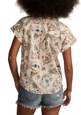Lucky Brand Womens Printed Button Down Short Sleeve Shirt