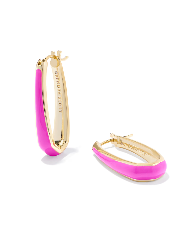 Kendra Scott Kesley Pink Enamel Hoop Earrings - Gold