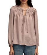 Lucky Brand Womens Ruched Peasant Top