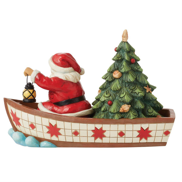 Enesco Jim Shore Heartwood Creek Santa In Boat with Tree Figurine