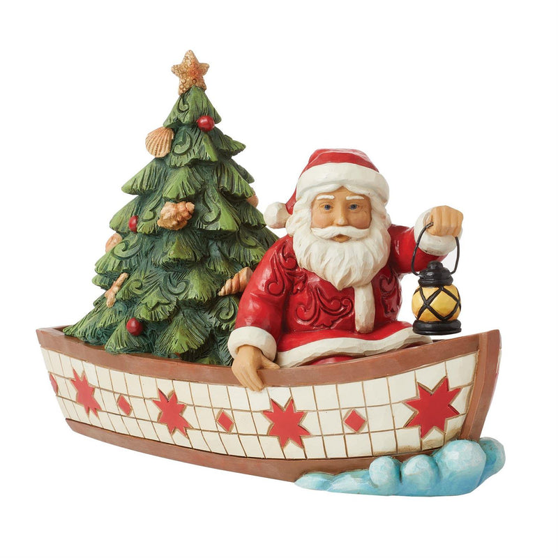 Enesco Jim Shore Heartwood Creek Santa In Boat with Tree Figurine