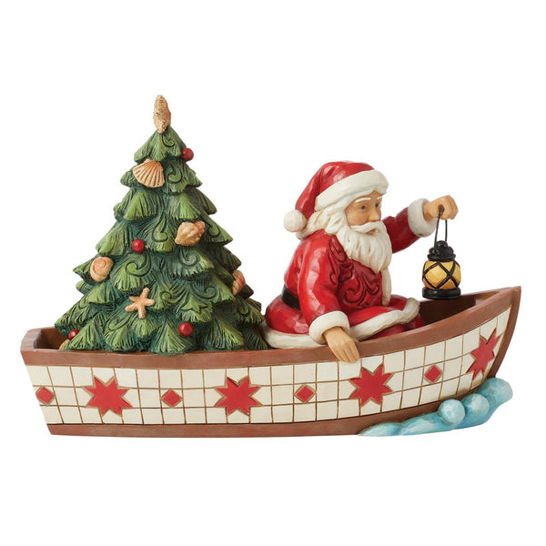 Enesco Jim Shore Heartwood Creek Santa In Boat with Tree Figurine