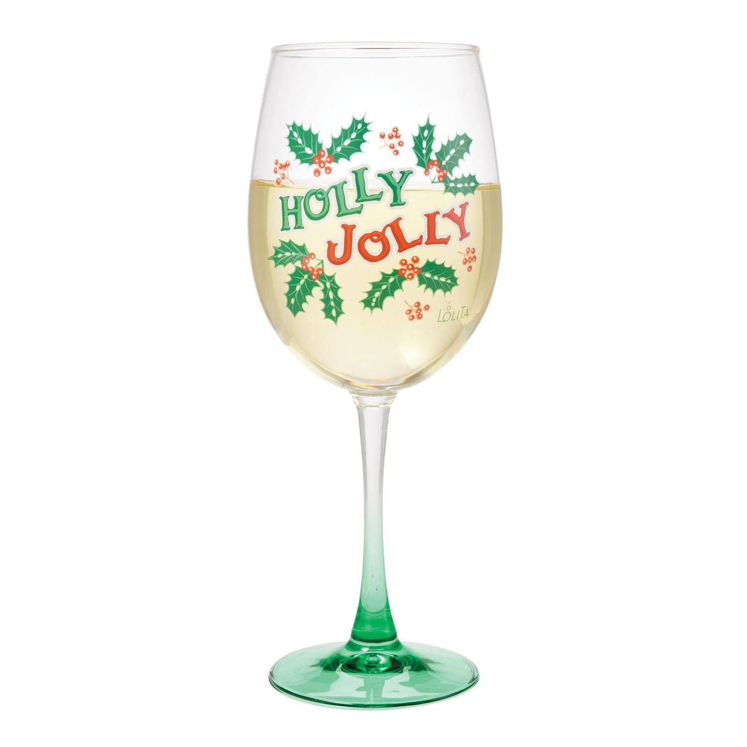 Enesco Lolita Celebrations Holly Jolly Wine Glass