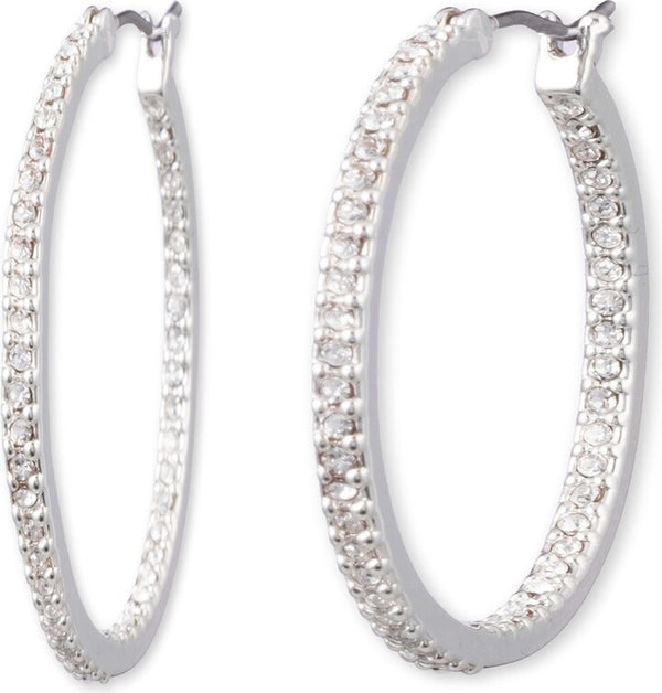 Lauren Ralph Lauren Micropave Silver Hoop Earrings