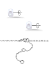 DesignsFMC Two-Tone Heart Pendant Necklace & Pearl Earrings Set