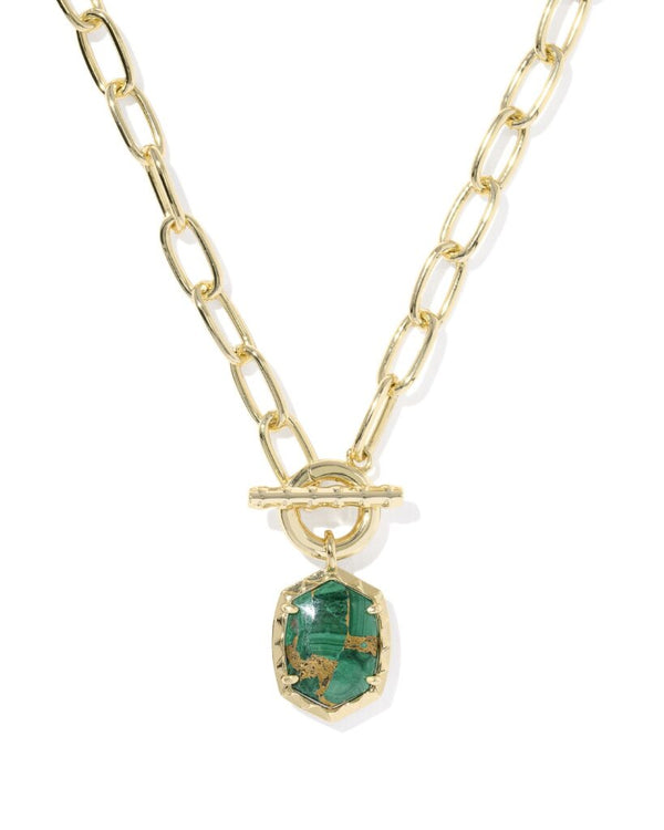 Kendra Scott Daphne Gold Link and Chain Necklace - Veined Green Malachite