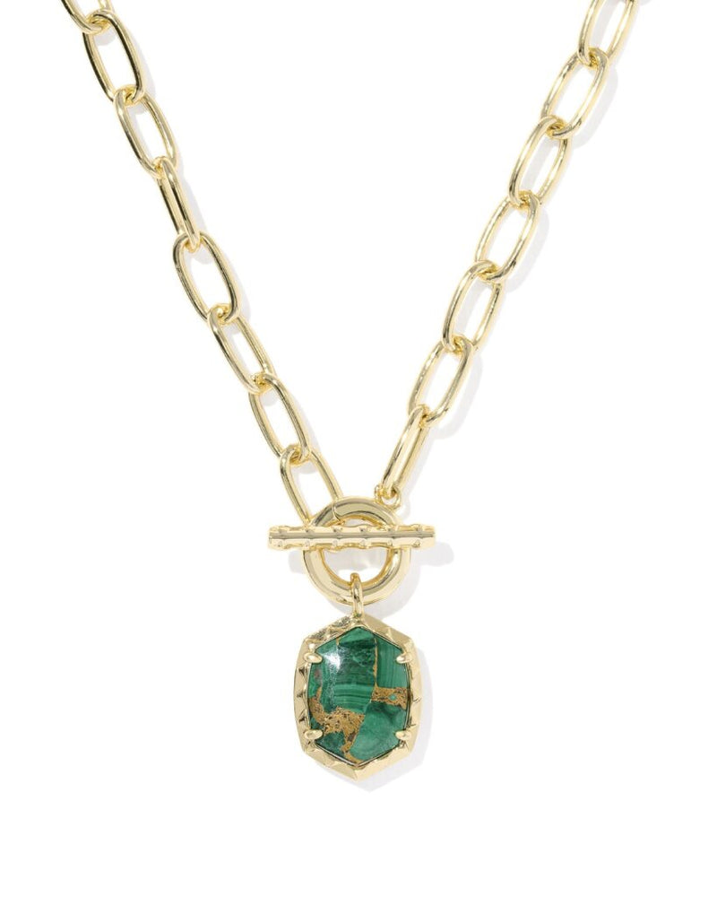 Kendra Scott Daphne Gold Link and Chain Necklace - Veined Green Malachite