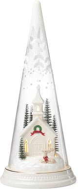 Lenox Lit Christmas Cone with Church Scene