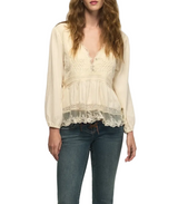 Lucky Brand Womens Embroidered Yoke Tiered Knit Top