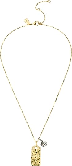 Coach Quilted C Tag Pendant Necklace - Gold-Toned