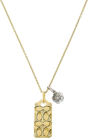 Coach Quilted C Tag Pendant Necklace - Gold-Toned