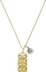 Coach Quilted C Tag Pendant Necklace - Gold-Toned