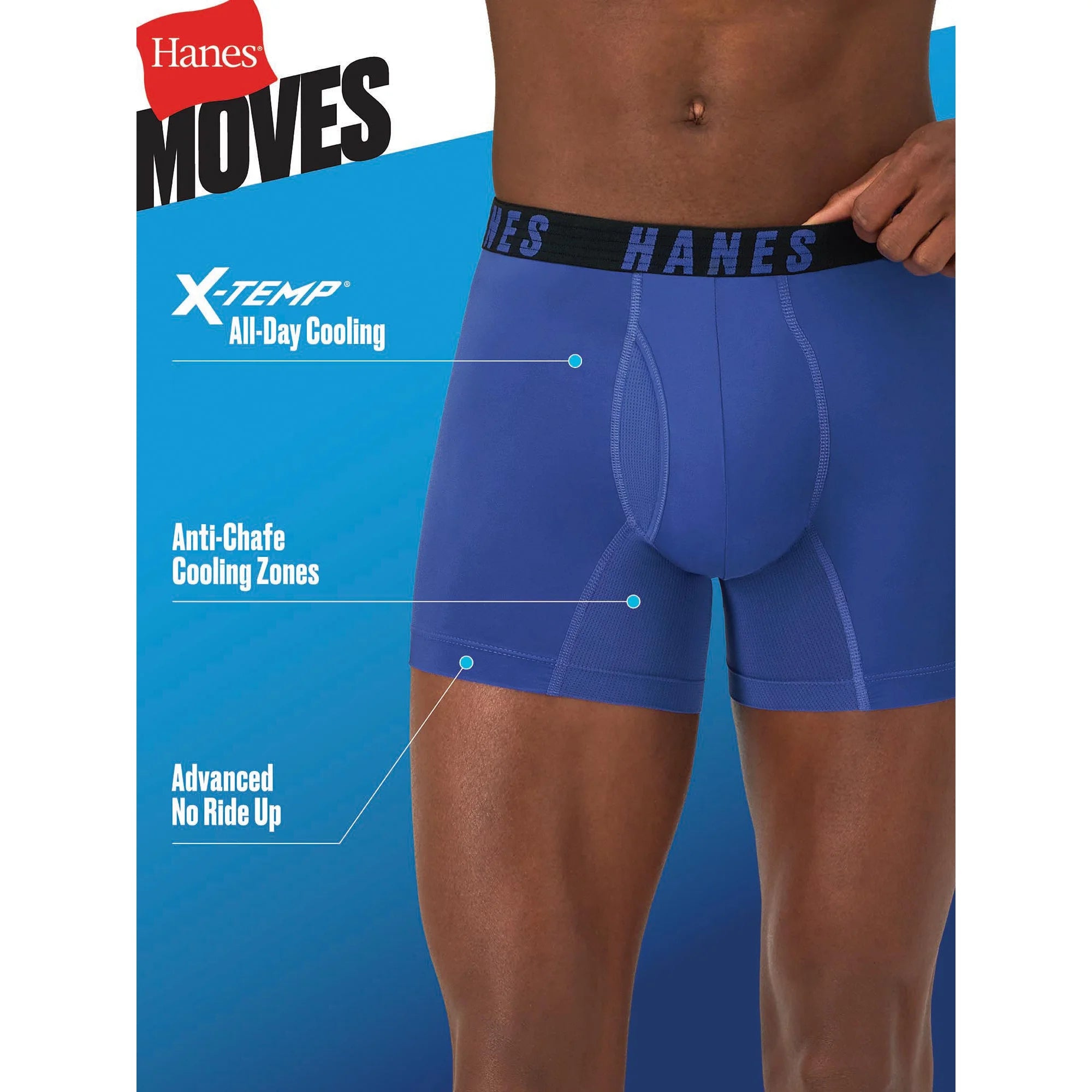 Hanes Mens Elastic Waistband Anti-Chafe Underpants - 3 pk