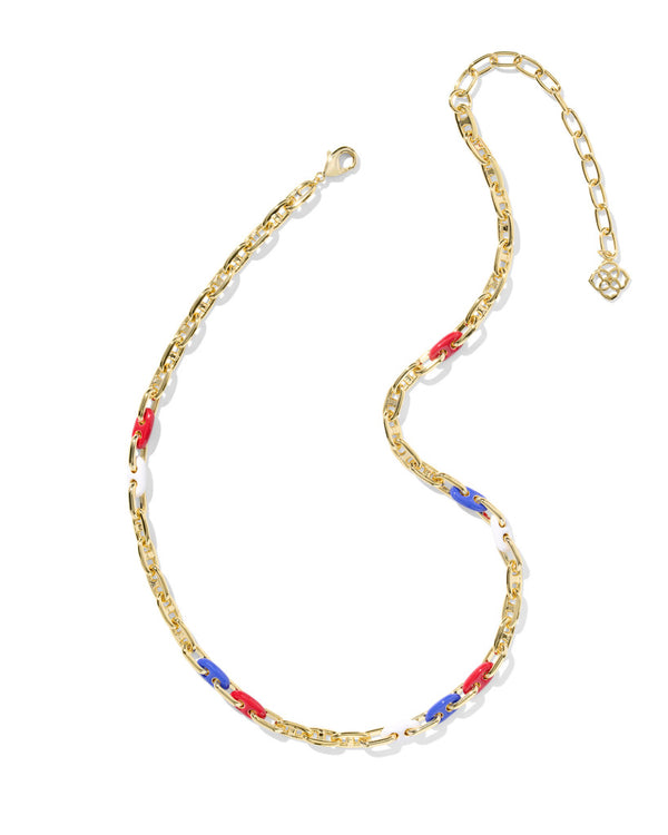 Kendra Scott Gold-Plated Bailey Red White & Blue Chain Necklace