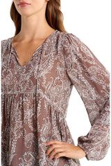 Lucky Brand Womens Long Sleeve Paisley Print Mix Peasant Top