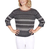 Ruby Rd. Womens Knit Yarn-Dye Textured Strip[e 3/4 Sleeve Top