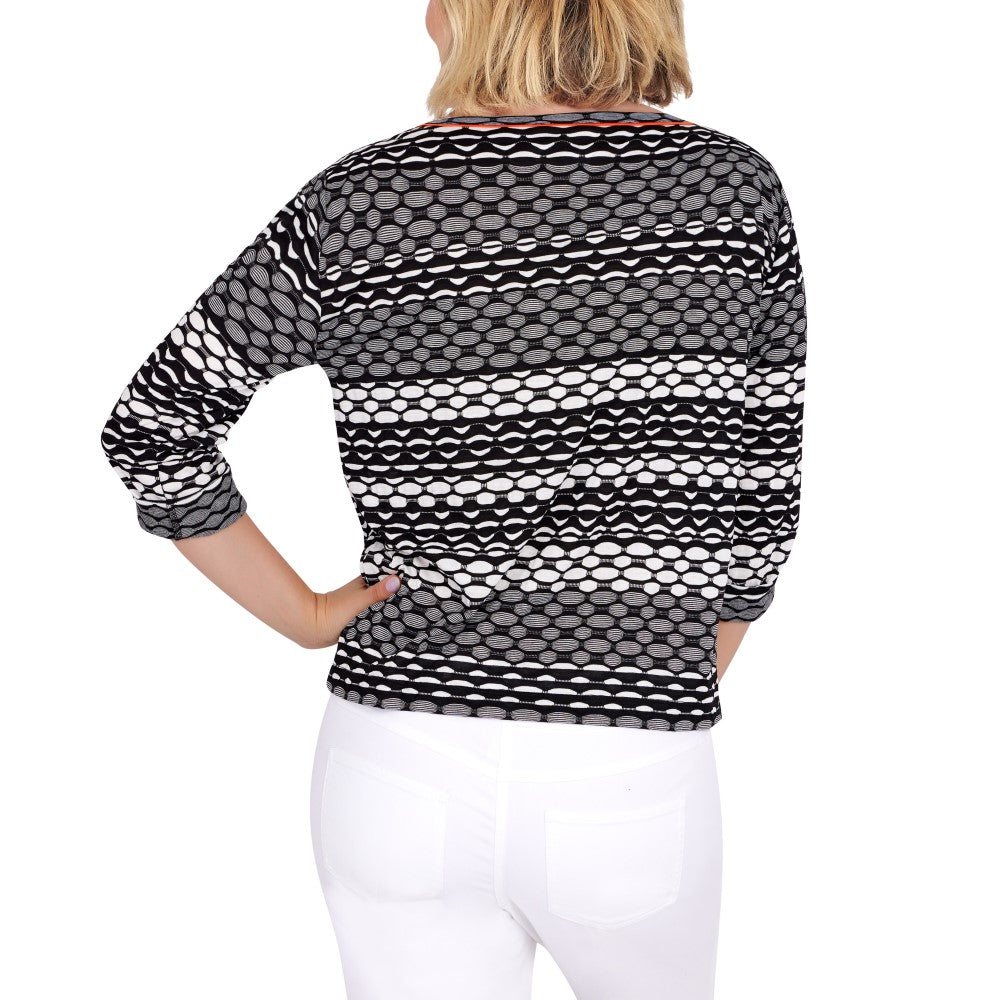 Ruby Rd. Womens Knit Yarn-Dye Textured Strip[e 3/4 Sleeve Top – ShopCGX