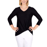Ruby Rd. Womens Knit Textured Ottoman Solid 3/4 Top