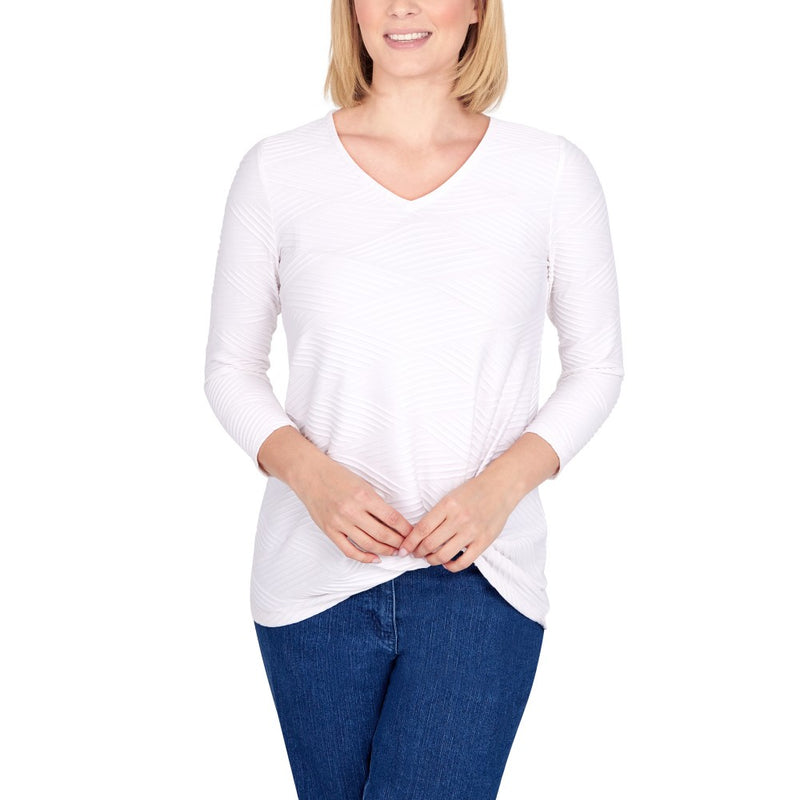 Ruby Rd. Womens Knit Textured Ottoman Solid 3/4 Top