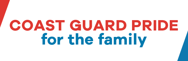 Text 'COAST GUARD PRIDE for the family' in red and blue on a white background