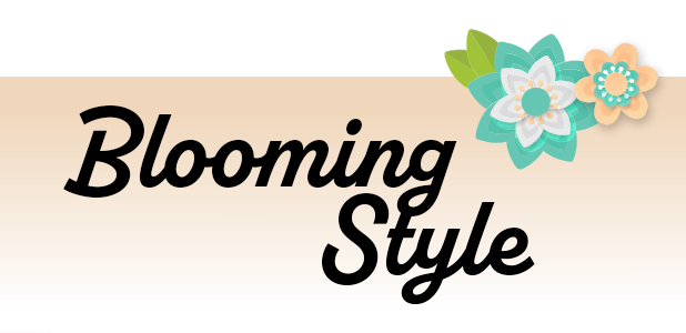 Logo for 'Blooming Style' with decorative flowers on a beige background