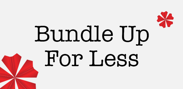 Promotional text 'Bundle Up For Less' with red asterisk symbols on a white background