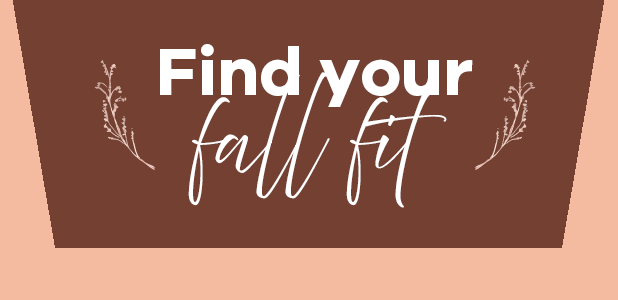 Motivational quote 'Find your fall fit' on a brown background with decorative elements.