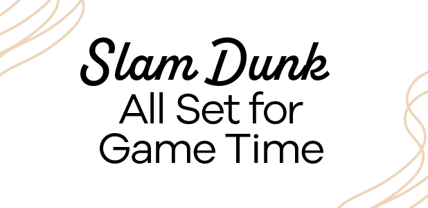 Text 'Slam Dunk Watch Party Power' on a white background with decorative elements.