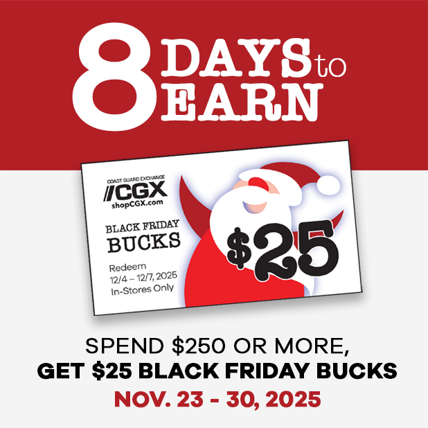 Promotional graphic for CGX Black Friday Bucks offer with Santa Claus graphic and text.