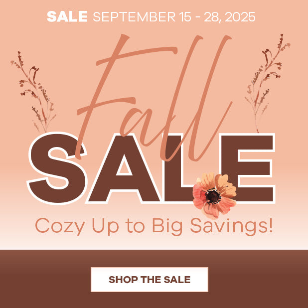 Fall sale advertisement with flowers and text on a pink background