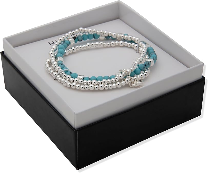 Nine West Silver And Turquoise Stretch Bracelet - Set Of 3