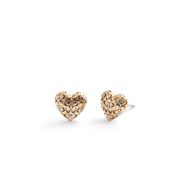 Coach Signature Quilted Heart Stud Earrings - Gold-Plated