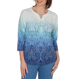 Alfred Dunner Womens Ombre Medallion Knit Top