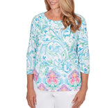Ruby Road Womens Scroll Border Embellished Neck Top