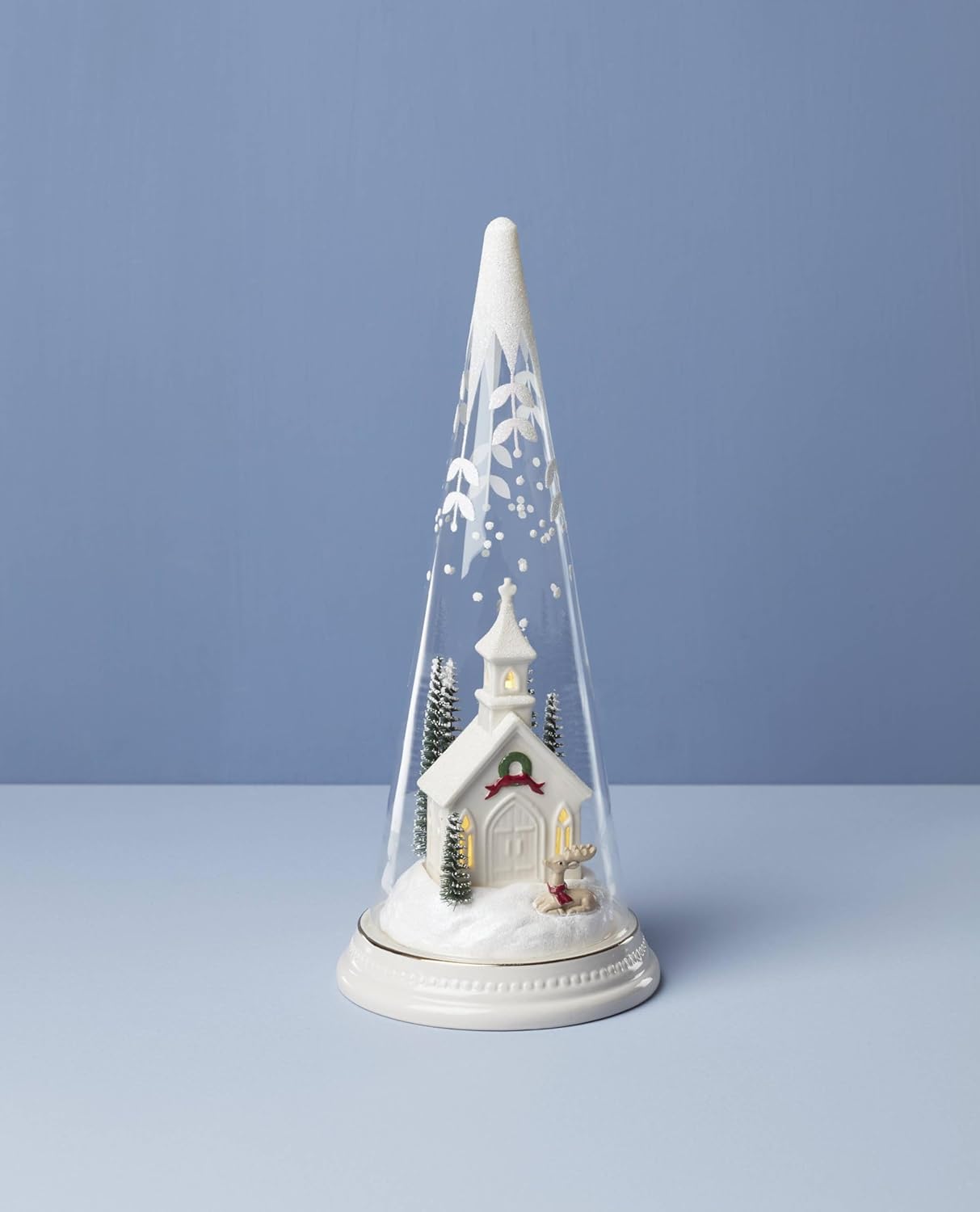 Lenox Lit Christmas Cone with Church Scene